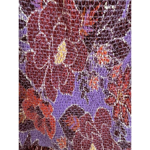 New Farm Rio Smocked Sweet Floral Lilac Long Sleeve Boho Gypsy Minidress Size L - Picture 5 of 12